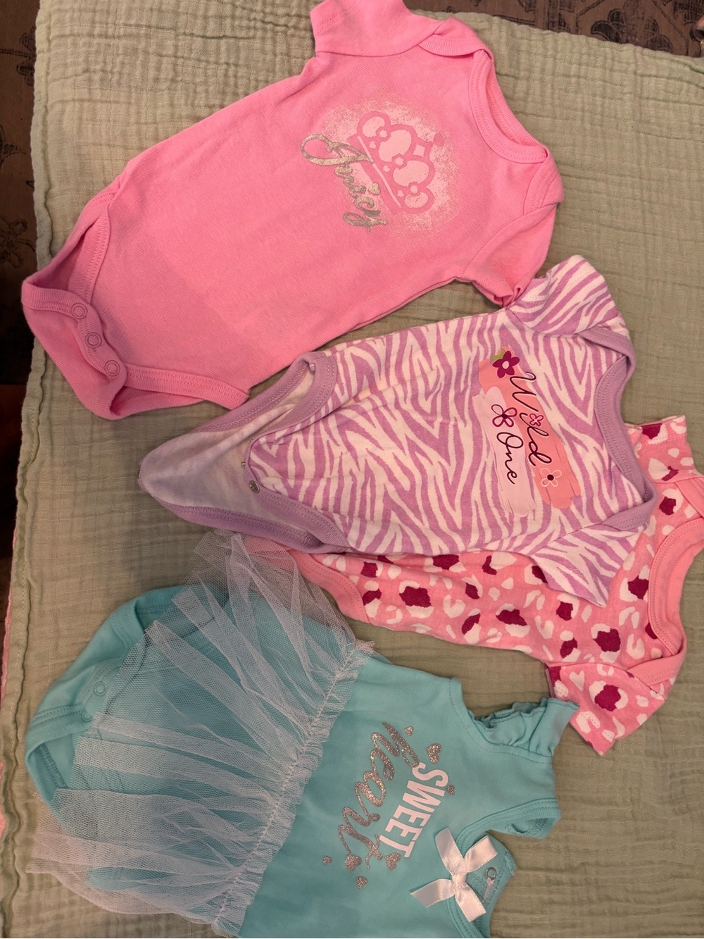 Baby Girl Pink & Aqua Onesie Lot - Cute Graphic & Tulle